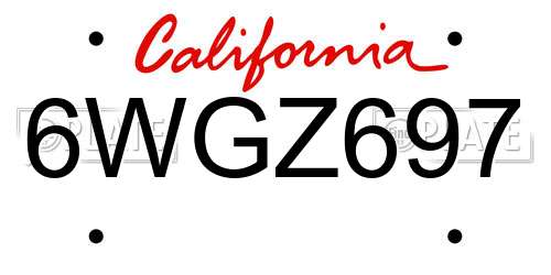 6WGZ697 California License Plate