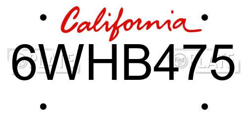 6WHB475 California License Plate
