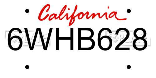 6WHB628 California License Plate