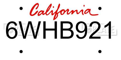 6WHB921 California License Plate