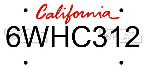 6WHC312 California License Plate