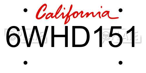 6WHD151 California License Plate