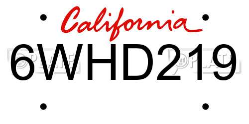6WHD219 California License Plate