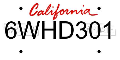 6WHD301 California License Plate