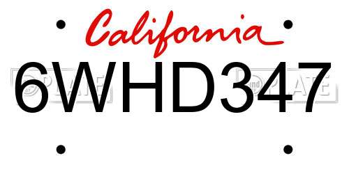 6WHD347 California License Plate