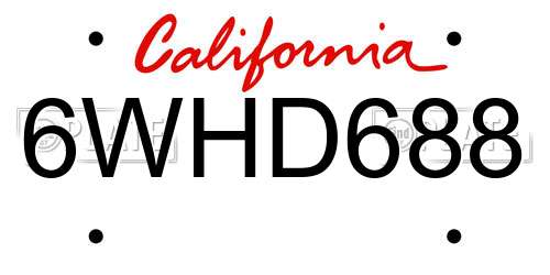 6WHD688 California License Plate
