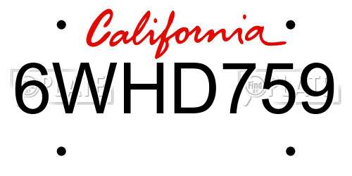 6WHD759 California License Plate