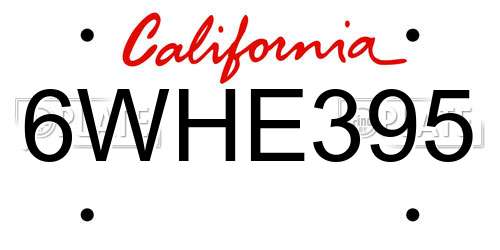 6WHE395 California License Plate