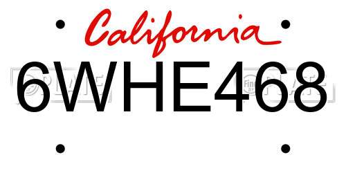 6WHE468 California License Plate