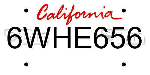 6WHE656 California License Plate