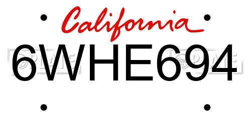 6WHE694 California License Plate
