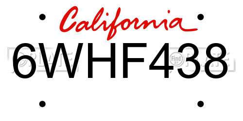 6WHF438 California License Plate
