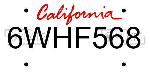 6WHF568 California License Plate