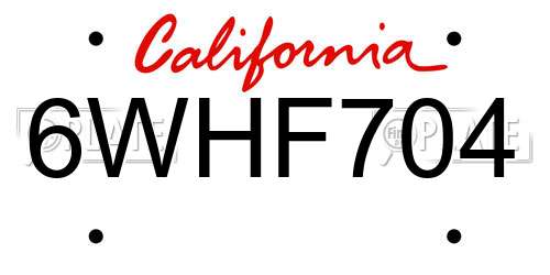 6WHF704 California License Plate
