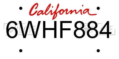 6WHF884 California License Plate