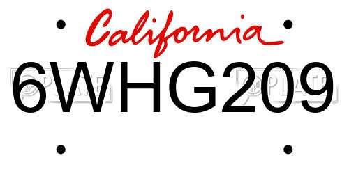 6WHG209 California License Plate