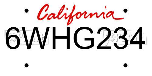 6WHG234 California License Plate