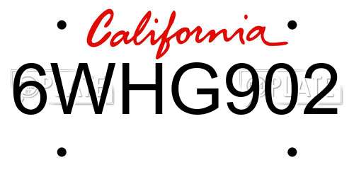 6WHG902 California License Plate
