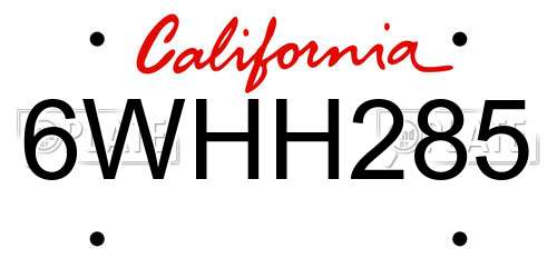 6WHH285 California License Plate