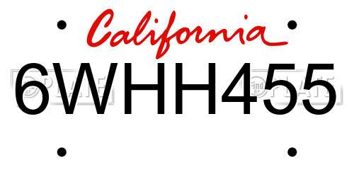 6WHH455 California License Plate