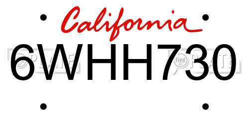 6WHH730 California License Plate