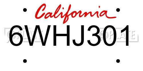 6WHJ301 California License Plate