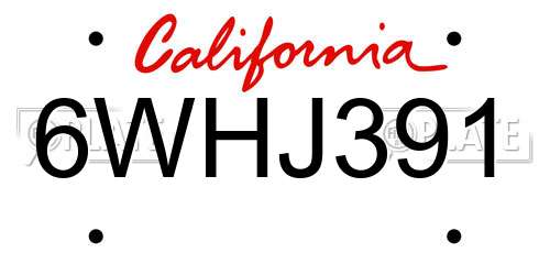 6WHJ391 California License Plate