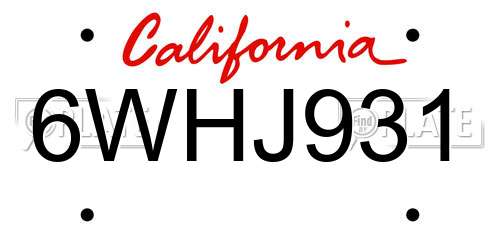 6WHJ931 California License Plate
