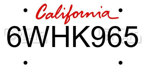 6WHK965 California License Plate