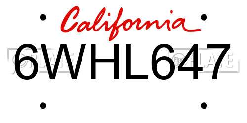 6WHL647 California License Plate