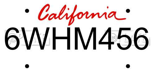 6WHM456 California License Plate