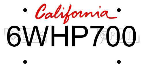 6WHP700 California License Plate