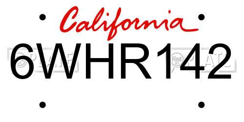 6WHR142 California License Plate