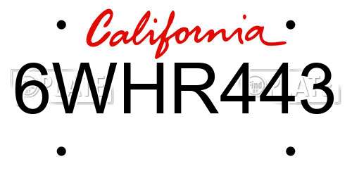 6WHR443 California License Plate