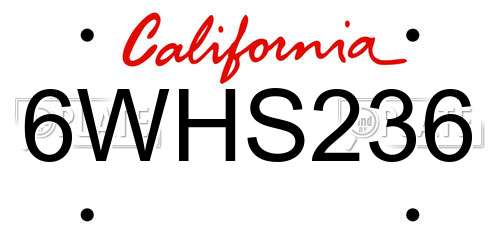 6WHS236 California License Plate