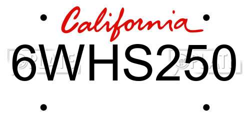 6WHS250 California License Plate