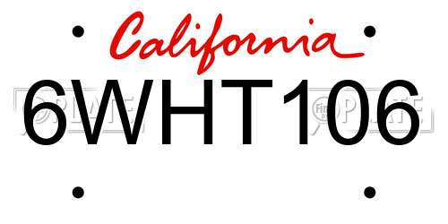 6WHT106 California License Plate