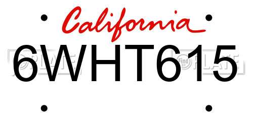 6WHT615 California License Plate