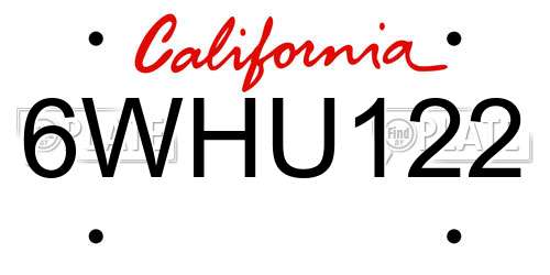 6WHU122 California License Plate