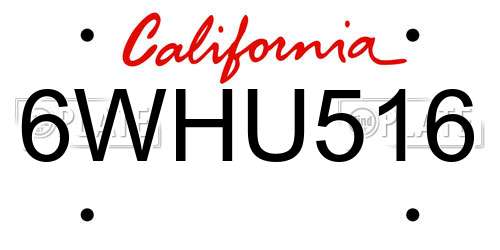 6WHU516 California License Plate