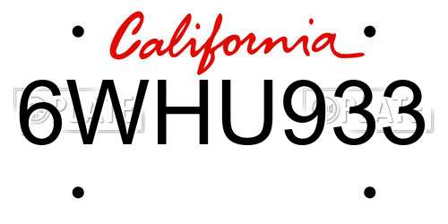 6WHU933 California License Plate