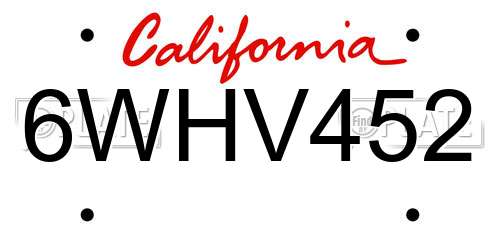 6WHV452 California License Plate