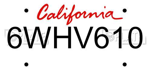 6WHV610 California License Plate