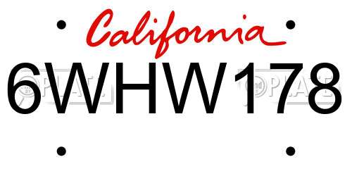 6WHW178 California License Plate