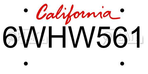6WHW561 California License Plate