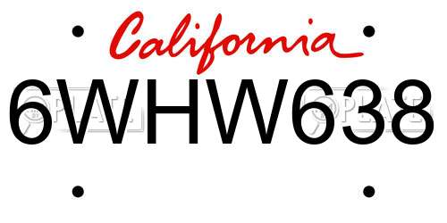 6WHW638 California License Plate