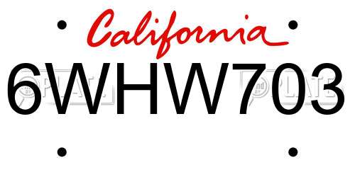 6WHW703 California License Plate