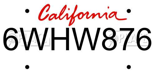 6WHW876 California License Plate