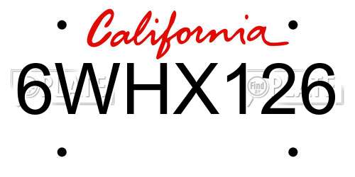 6WHX126 California License Plate