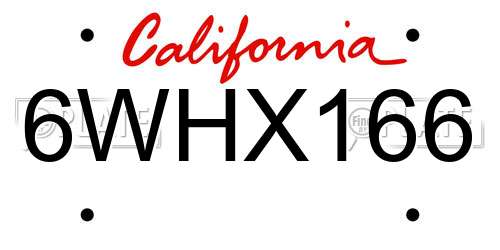6WHX166 California License Plate